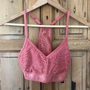 Women's‎ Victoria's Secret PINK Sport XS Sports Bra Coral Lace Racerback Padded